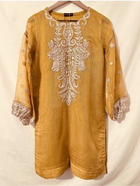 Agha Noor | Top | Embroidered Yellow Top